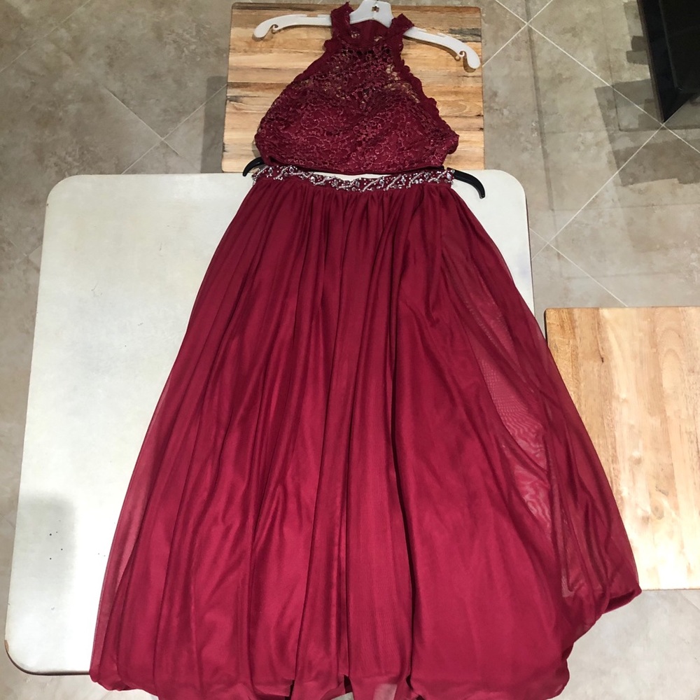 Sequin Heart 2-piece prom dress, berry color